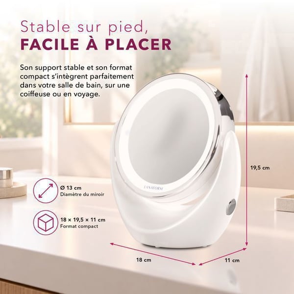 LANAFORM - LED Spegel - Förstoring Spegel med LED-ljus x10 dubbelsidig - LED-belysning - 13 cm diameter