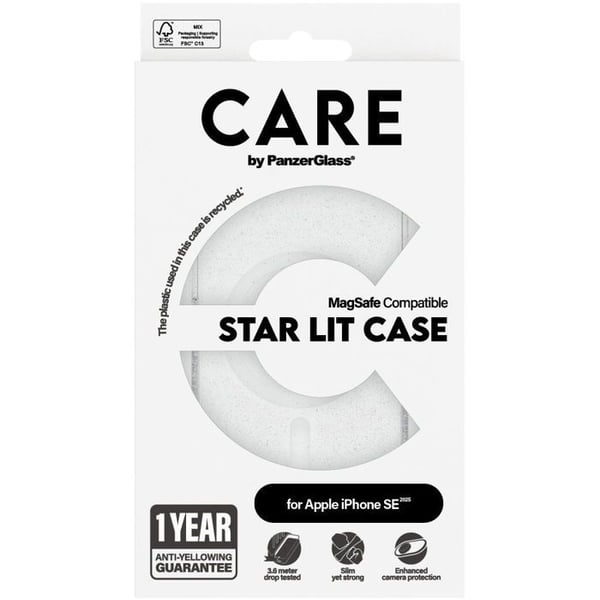 PanzerGlass CARE-skydd Apple iPhone 16e MagSafe Star Lit glitter/vit