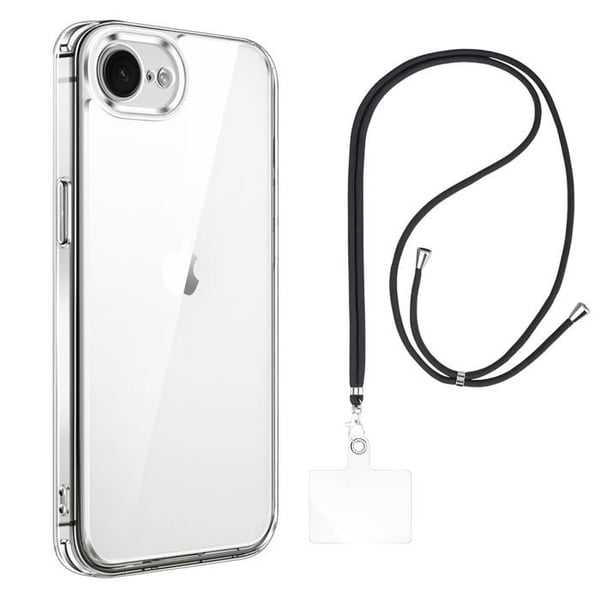 Pack skal och nackband för iPhone 17e - Skyddande TPU mjuk transparent justerbar universal snodd svart Phonillico®