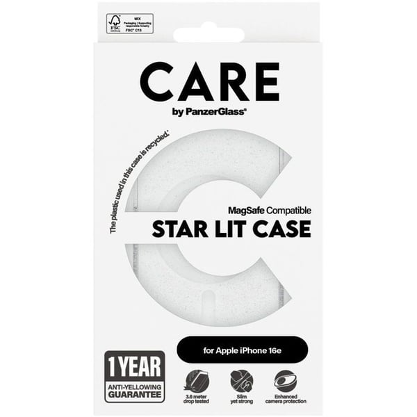 PanzerGlass CARE-skydd Apple iPhone 16e MagSafe Star Lit glitter/vit