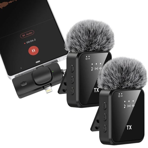 Trådlös Micro Cravate - AVIZAR - 2-pack - USB-C, Lightning, Jack 3.5mm - Vindskydd - 6h Batteritid