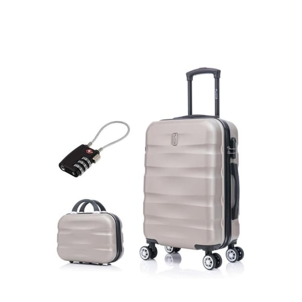 Kabinväska 55x35x25cm med sminkväska | Resväska CELIMS AeroWave | ABS | Lås | 4 hjul 360 | Champagne