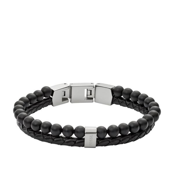 Klockarmband - FOSSIL - Klassisk Stil - Svart Läder - One Size - Herr