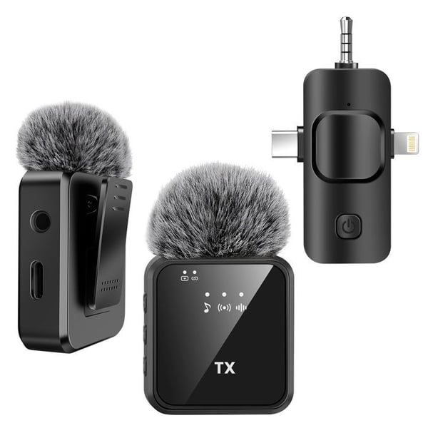 Trådlös Micro Cravate - AVIZAR - 2-pack - USB-C, Lightning, Jack 3.5mm - Vindskydd - 6h Batteritid