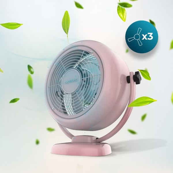 Cecotec - Bordsfläkt EnergySilence 800 RetroDesk Pink - 20 W, Diameter 25 cm, 3 blad, 2 hastigheter, Snygg design