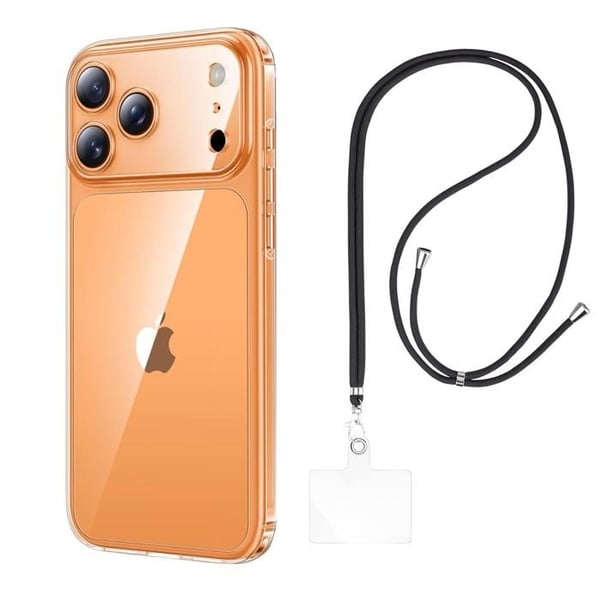 Pack skal och nackband för iPhone 17 PRO - Transparent mjuk TPU-skydd med justerbar universell snodd svart Phonillico®