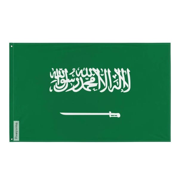 Saudiarabiens flagga – 96 x 144 cm – Hållbar polyester – 2 metallöljett – Inomhus / Utomhus – Pixelforma