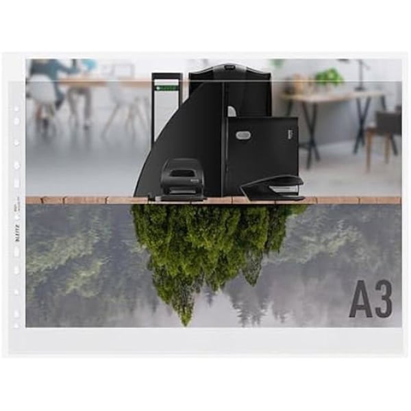 Pockets A3 - LEITZ - Paket med 25 - 100% Återvinningsbar - Matt Yta - Perforerad Remsa