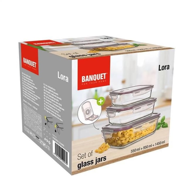 BANQUET LORA Glasburkar med lock 550 950 1450 ml bordeaux