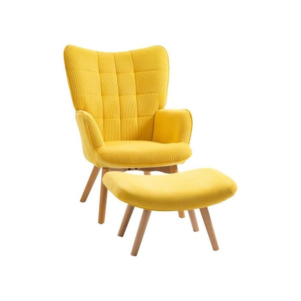 Ørelænestol - MUVOE - Gul - Fløjl - Med skammel - Moderne design