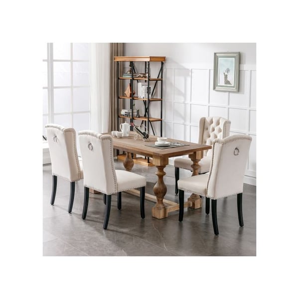 Set med 4 matstolar - MUVOE - Modern design - Beige sammet - Ekben - Silverfärgade nitar