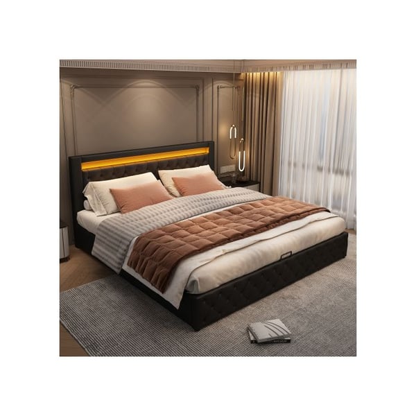 Lit - MUVOE - 180x200cm - Polstret - LED-belysning - Sort