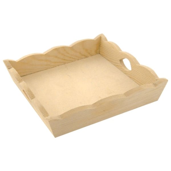 MégaCréa DIY - Fyrkantig träbricka med vågiga kanter 19 x 19 x 4 cm