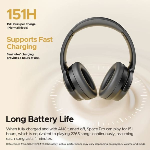 Bluetooth-hörlurar - SoundPEATS - Space Pro - 360-graders ljud - Brusreducering - Batteritid 151 timmar
