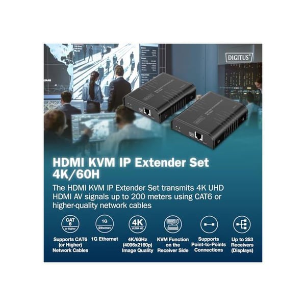 KVM HDMI förlängningskit - DIGITUS - DS-55355 - UHD 4K 60Hz - 40m - HDMI 2.0 - Svart