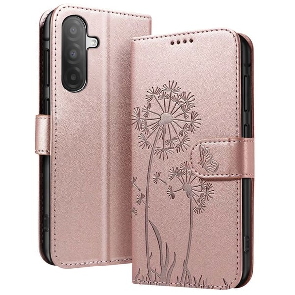 Plånboksfodral - ZANAÉ - Galaxy A26 - Konstläder - Blommor och Fjärilsmönster - Roséguld