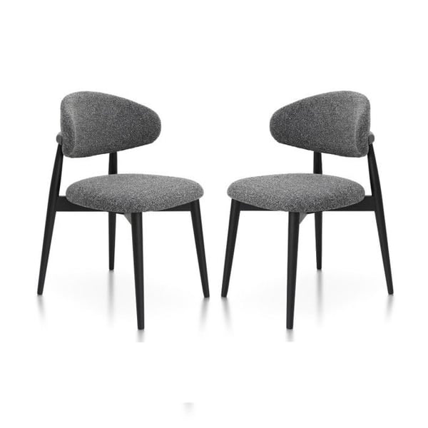 Set med 2 Skandi-stolar i massivt svart trä och sittdyna i grått melerat tyg
