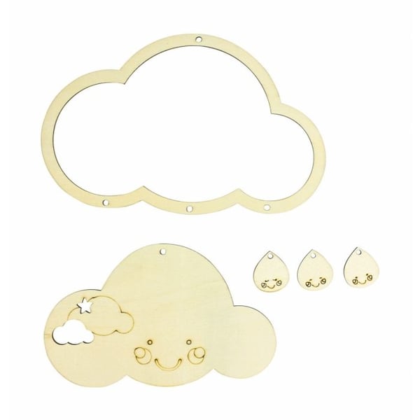 Drömfångare - MEGACREA DIY - Graverad moln - 5 st - 19,9 x 12,6 cm - Beige