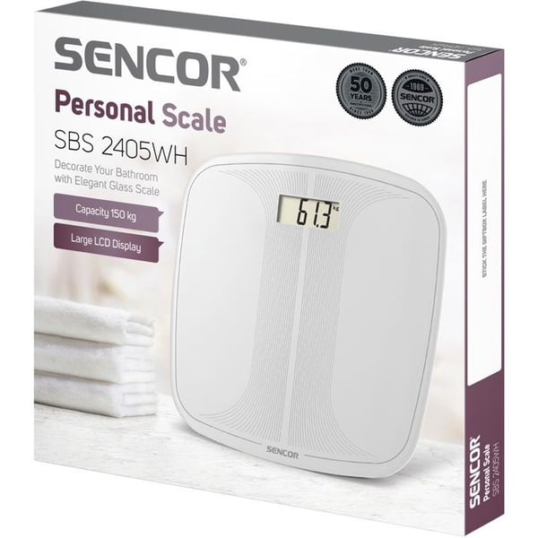 Vægtsensor - SENCOR - SBS 2405WH - Digital - Kapacitet 150 kg - Hvidt glas