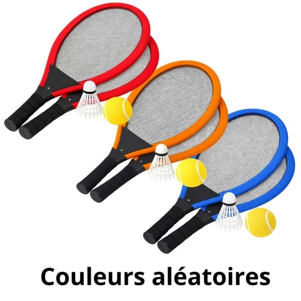 Gigantisk Tennis Set XL – 2 Rackets 55 cm, Vaffle och Mjuk Boll, Slumptalande Färger, Utomhusspel för Barn och Familj