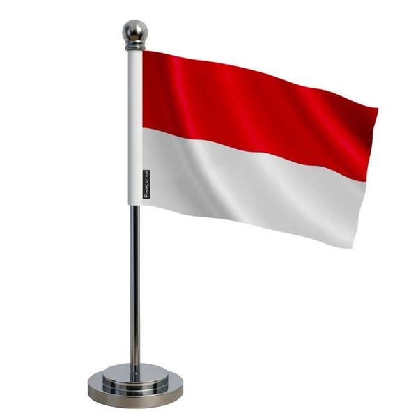 Monaco flagga – 14 x 21 cm – Polyester – Sockel i rostfritt stål – Pixelforma