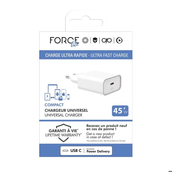 USB-C väggladdare - FORCE POWER - Force Power - 45W - PD/PPS/QC4.0 - Kompakt återvunnen plast