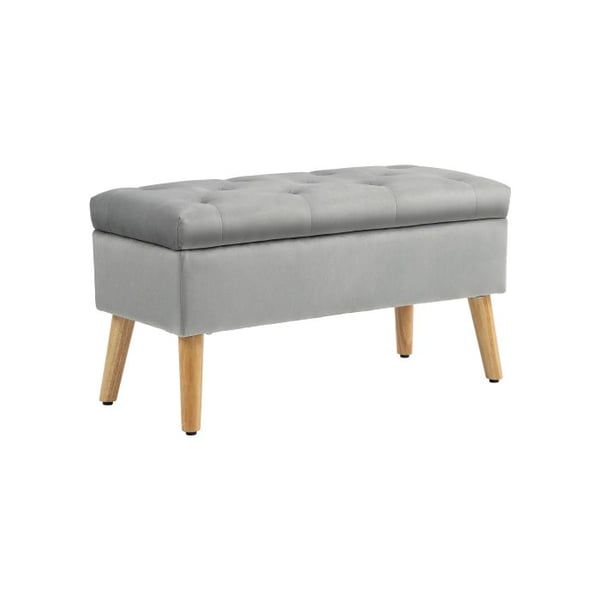 Säilytyspenkki - MUVOE - 102x35x43 cm - Kumipuuta - Harmaa - Velvet-päällyste