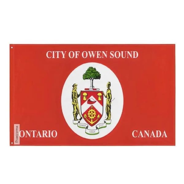 Flagga Owen Sound – 90 x 150 cm – Hållbar Polyester – 2 Metallöglor – Inomhus / Utomhus – Pixelforma