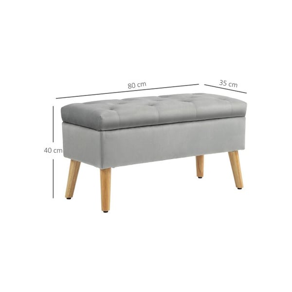 Opbevaringsbænk - MUVOE - 102x35x43 cm - Gummitræ - Grå - Polstret fløjlsstof