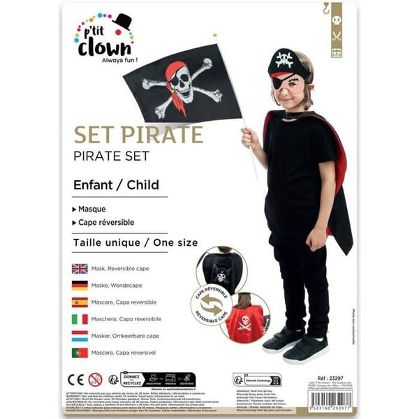 Kostym - LITEN CLOWN - Piratset Barn - Vändbar Kappa - Mask - Flerfärgad