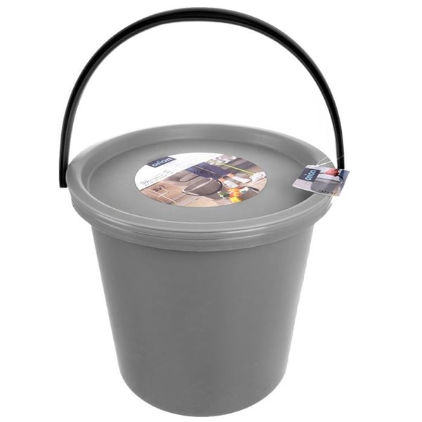 Set med hink och balja - ORION - 13L/5L - Grå - Hållbar plast - Anpassningsbart lock - 30,5x28,5 cm - 30,5x10 cm
