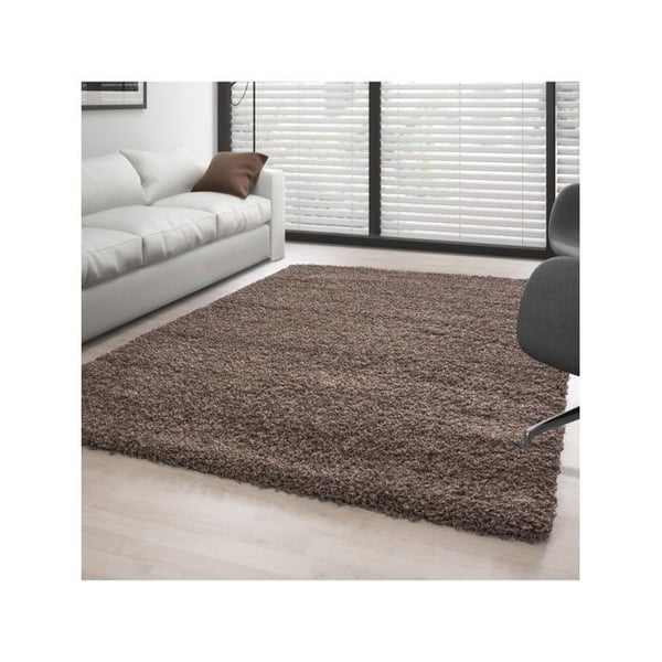 Mjuk och fluffig shaggy matta 30 mm för vardagsrum och sovrum (Dimension: 120 cm rund - Färg: Mocca)