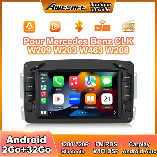 AWESAFE Autoradio Android 13 2Go+32Go för Mercedes Benz CLK W209 W203 W463 W208 med 7'' Skärm Android Auto Carplay
