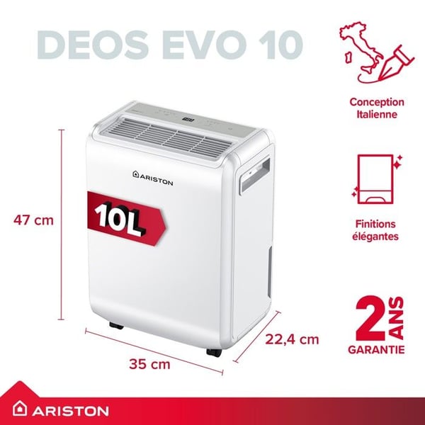 Bærbar Luftaffugter 10L - Ariston DEOS EVO 10 - Intelligent, Stille, op til 30 m²