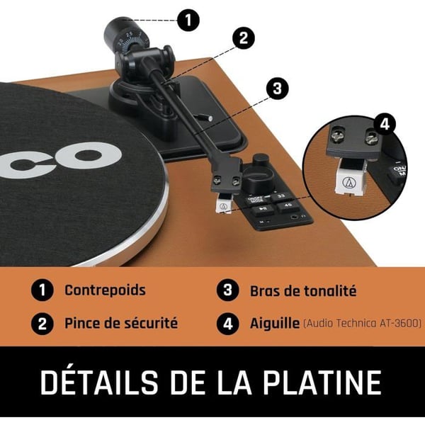 Platin vinyl - Lenco - 4 inbyggda högtalare - LS-430BN - Brunt