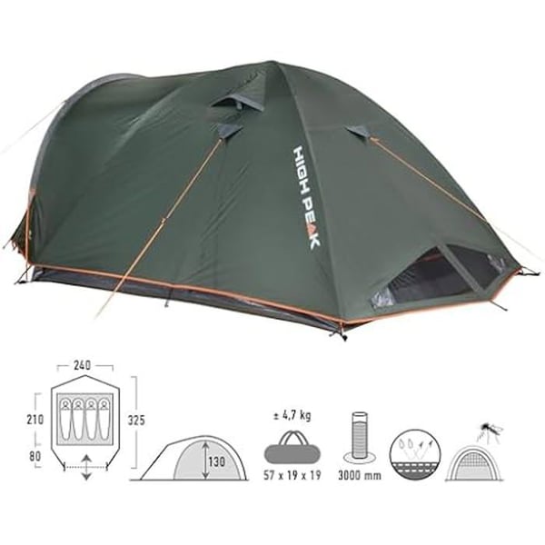 Tält - HIGH PEAK - Nevada - Kuppel 2-4 personer - Vattentålighet 3000 mm - UV-skydd 80