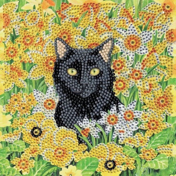 CRYSTAL ART Kit kort broderi med diamant 18x18cm Katt i ängen