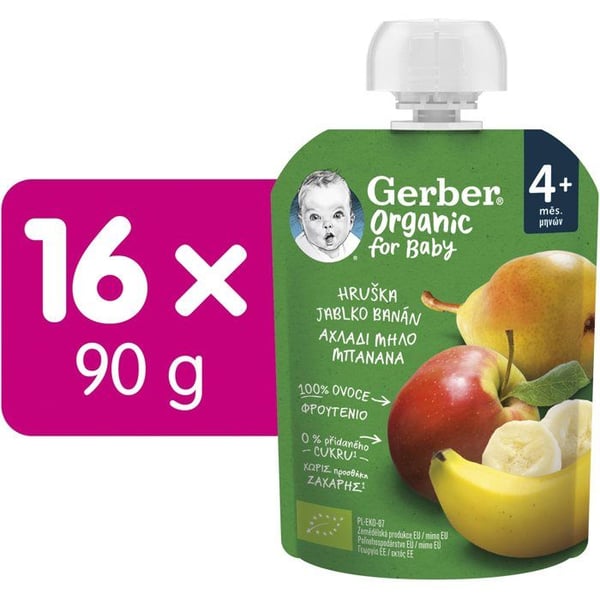 GERBER Ekologiska kapslar päron, äpple och banan 16×90 g