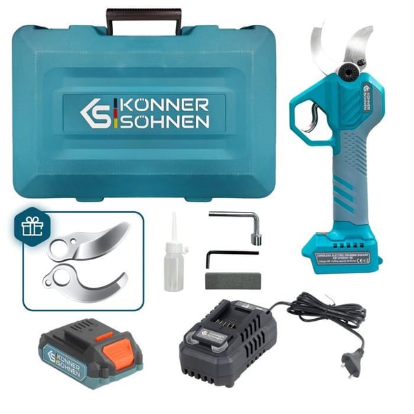 Batteridriven sekatör KS CPS20V-40 Case med blad i kolstål, maximal öppning på 40 mm, med batteri och laddare inkluderat