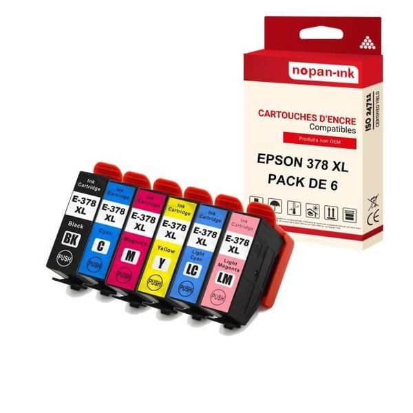 NOPAN-INK - x6 Patroner EPSON 378XL - 378 XL kompatibla med Epson Expression Photo HD XP-15000, XP-8000, XP-8005, XP-8500