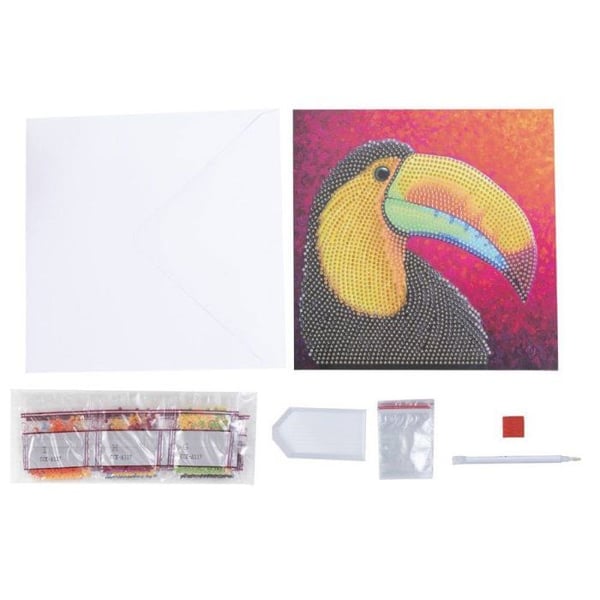 Kit diamantmålning - Kristalkonst - Toucan-kort - 18 x 18 cm - För barn - Både för tjejer och killar