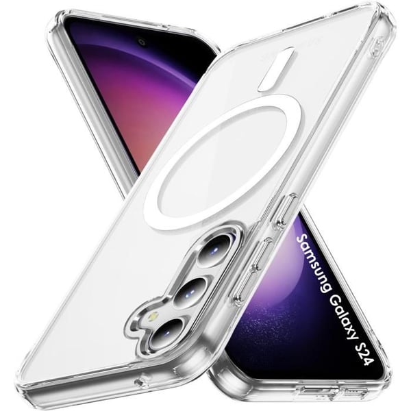 Skal - Phonillico® - Samsung Galaxy S24 - Transparent silikon - Flexibel - Integrerad magnetisk cirkel