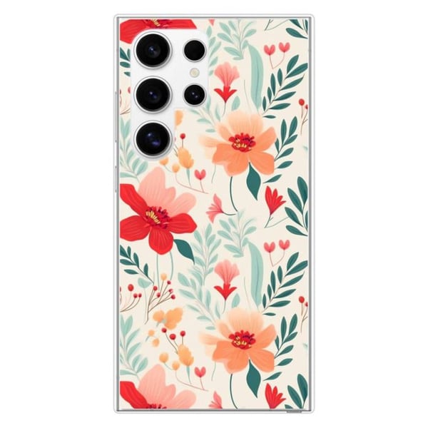 Coque i förstärkt silikon med tryck kompatibel med Samsung Galaxy S24 Ultra Blomvägg