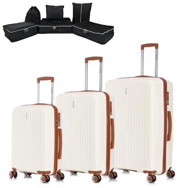 Set med 3 Resväskor i Brännbart Polypropen | Resväska CELIMS SkyCruiser | TSA-lås | 8 Rullar 360 | Beige