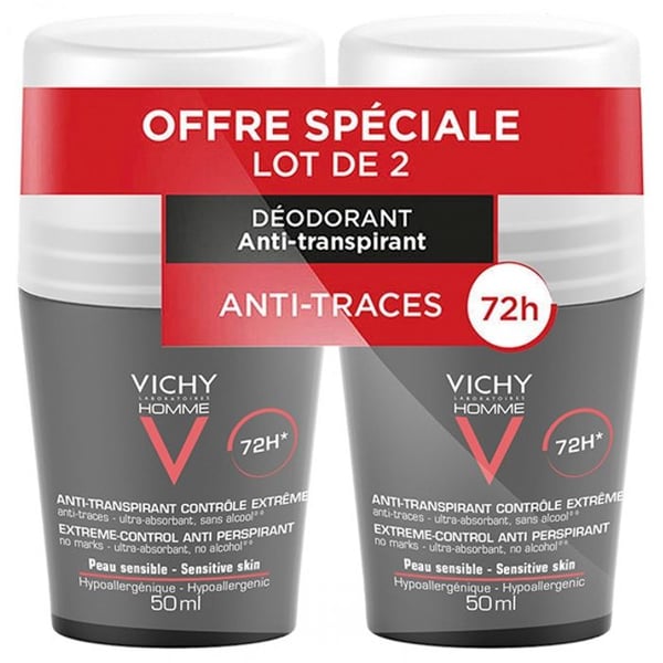 Deodorant - Vichy - Man - Antiperspirant 72h - Roll-On - Pack med 2 x 50ml