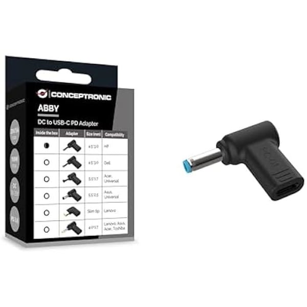 Adapter - CONCEPTRONIC - ABBY15PC01 - USB-C PD 100W - 4,5 x 3,0 mm - Svart
