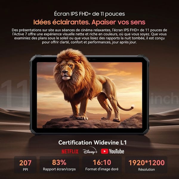 Blackview Active 7 Tablet 4G AI, 11" FHD+ IPS 24 Go + 128 Go/SD 2 To, Android 15, 10000 mAh, 20MP + 16MP, Dual SIM, NFC - Svart