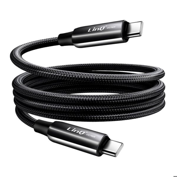 USB C / USB C-kabel Laddningsström Leverans 80W 4A Nylonflätad 1.2m LinQ Svart