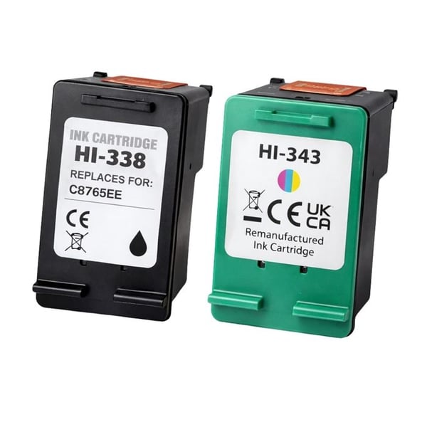 Packa 2 kompatibla patroner HP 338/343 – 1 svart + 1 tricolor för DeskJet, OfficeJet, PhotoSmart, PSC