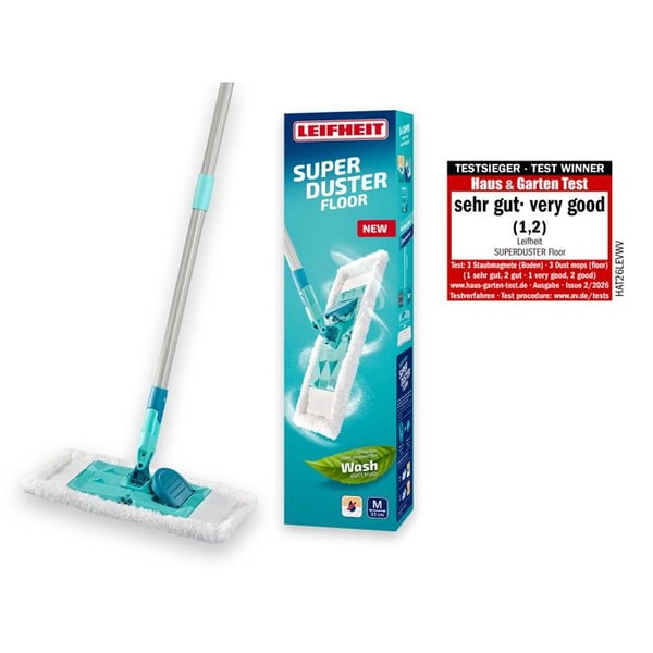 Leifheit SUPERDUSTER Golv 55517, platt mopp 42cm, golvtvätt med fodral idealisk för torrstädning
